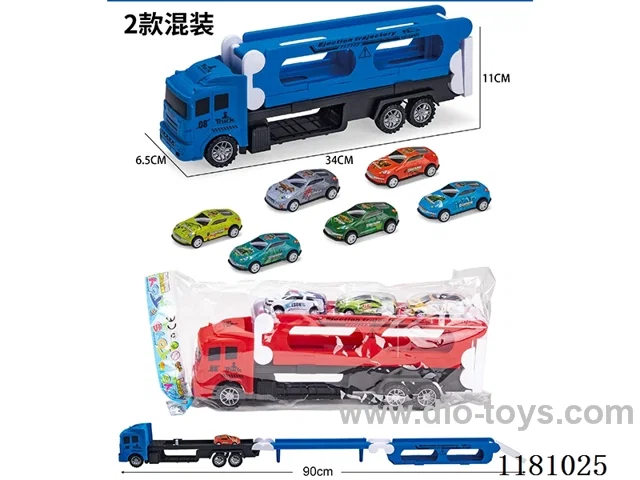 Folding Sliding Catapult Dinosaur Car (with 3 Scooter Alloy Cars) 2 Colors Mixed Pack