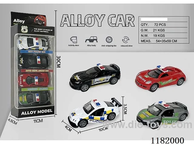 4PCS 1:43 double opening door alloy pull back police car