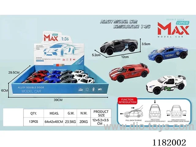 12PCS 1:36 Dual opening door alloy pull back sports car