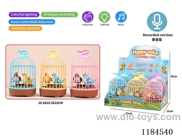 Voice-activated Double Bird Cage 6PCS (Recorded dialog, voice-activated, motorized, lighted, 3 English songs)