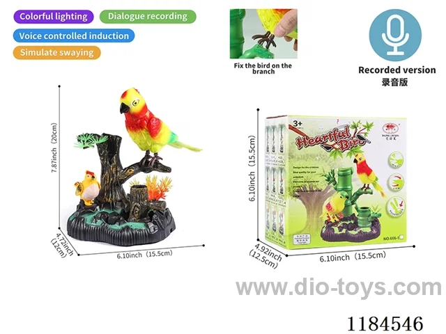 Voice-activated Tree Parrot (Recorded dialog, voice-activated, motorized, lighted, 3 English songs)