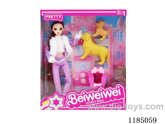 11.5” 11 joints 28cm 3D Eye Barbie with Dog + Cage Mixed