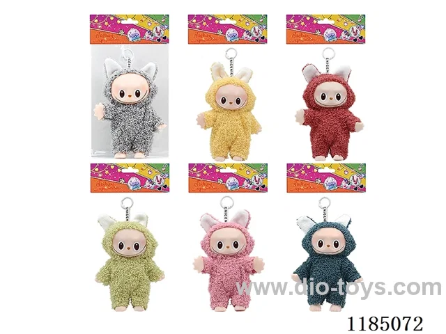 17cm Vinyl Body Color Printed Black Eyes Labrador Doll + Keychain Six Mixed Packs