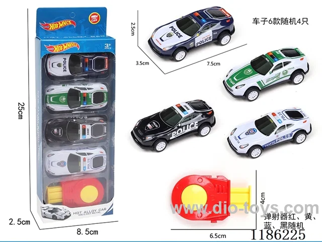 4PCS pull back tin police car +1 catapult