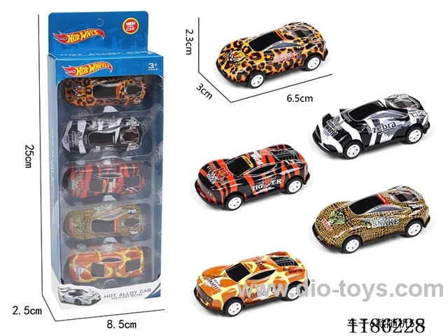 5PCS pull back tin animal car