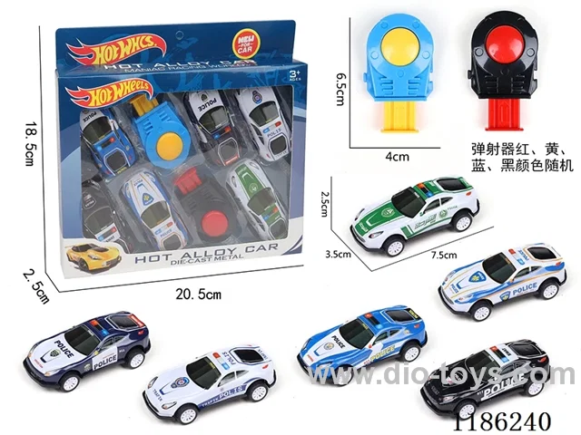 6PCS pull back tin police car + 2 catapults