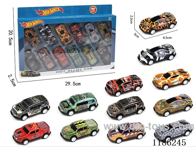 12PCS pull back tin car (dinosaur + animal)