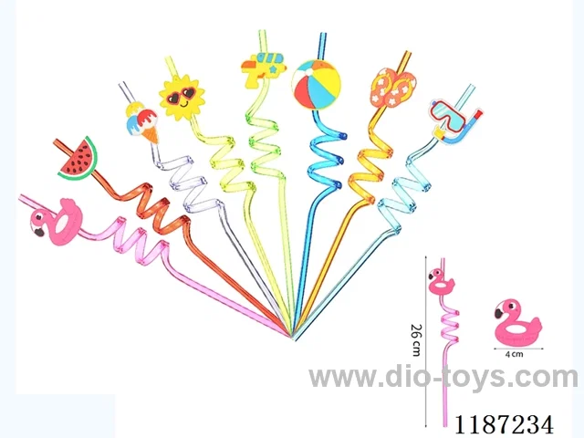 Spiral three Circle Cartoon Hawaiian Beach Straw (8PCS)