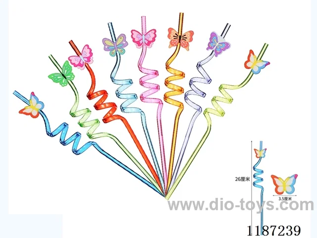 Spiral three circle cartoon butterfly Straw (8PCS)