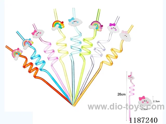 Spiral three circle cartoon Rainbow Cloud Straw (8PCS)