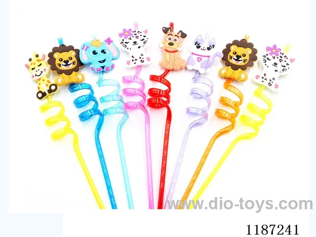Spiral three-loop cartoon wildlife Straw (8PCS)