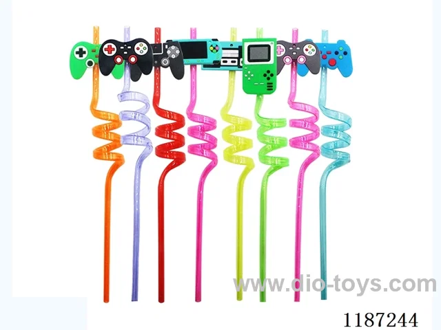 Spiral three circle cartoon game machine straw (8PCS)