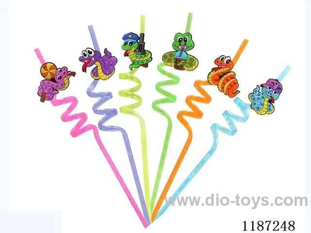 Spiral three circle cartoon Zodiac snake Straw (8PCS)