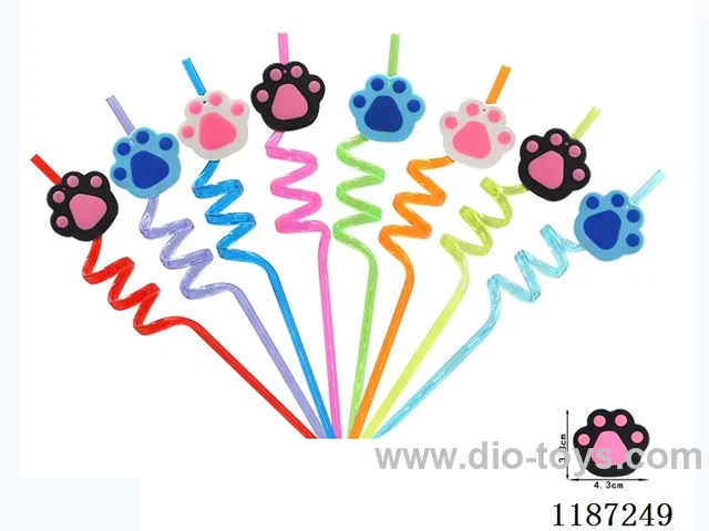 Spiral three-loop cartoon cat Claw Straw (8PCS)