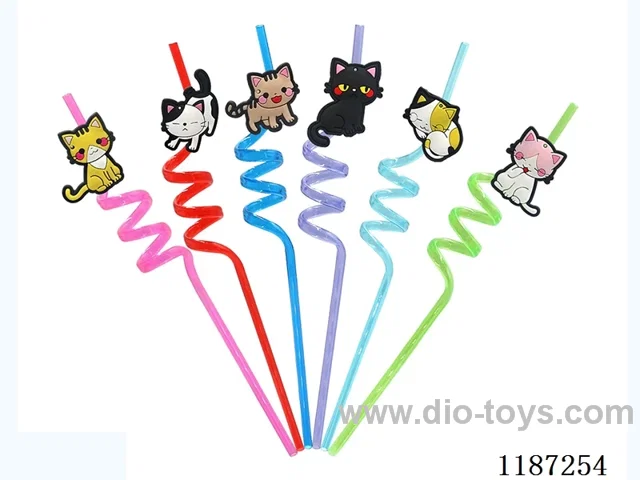 Spiral three-loop cartoon cat Straw (8PCS)