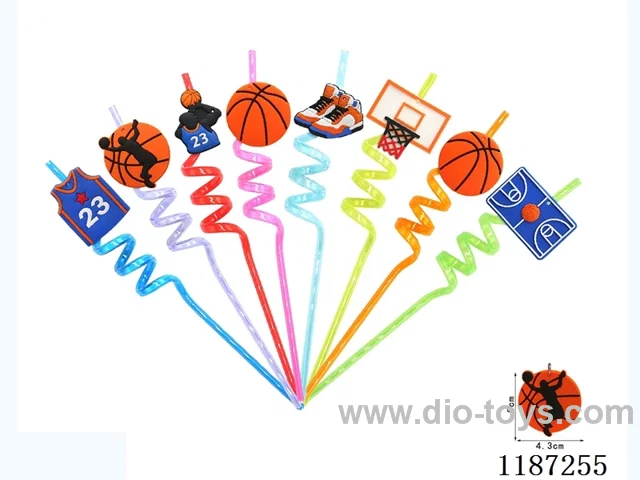 Spiral three circle cartoon basketball Straw (8PCS)