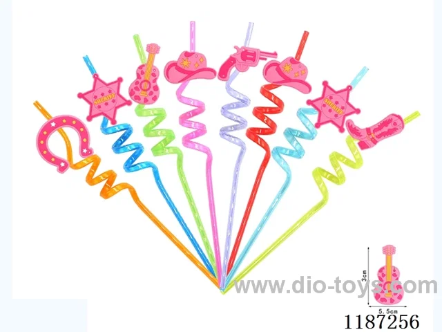 Spiral three Loop Cartoon Cowboy Girl Straw (8PCS)