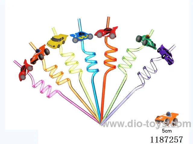 Spiral three-loop cartoon racing Straw (8PCS)