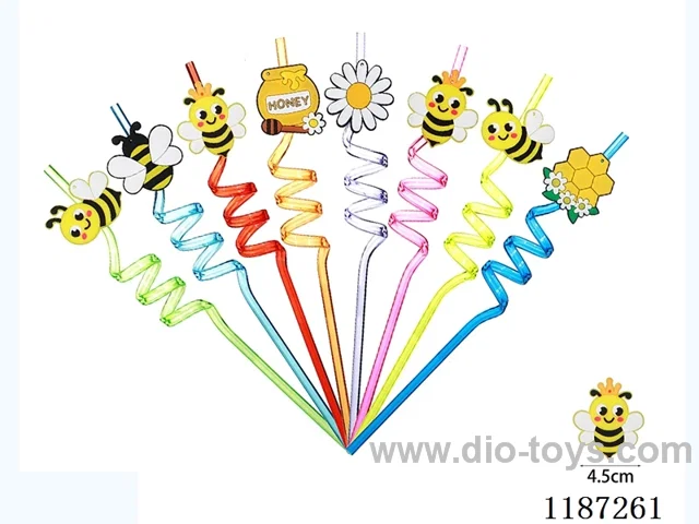 Spiral three-loop cartoon Bee Straw (8PCS)