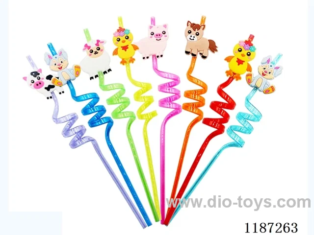 Spiral three Circle Cartoon farm animal Straw (8PCS)