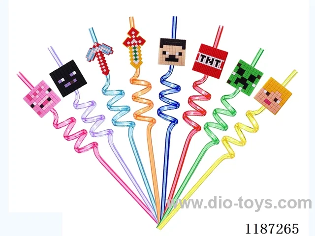 Spiral Three Circle Cartoon Minecraft Straw (8PCS)