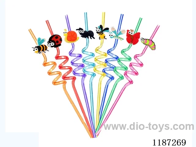 Spiral three circle cartoon insect series straw (8PCS)