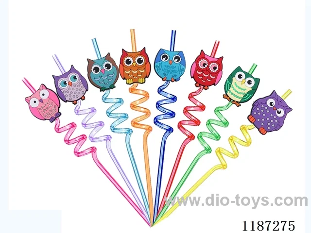 Spiral three-loop Cartoon Owl Straw (8PCS)
