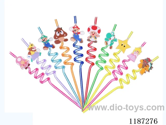 Spiral Triple Loop Cartoon Mario Straw (10PCS)