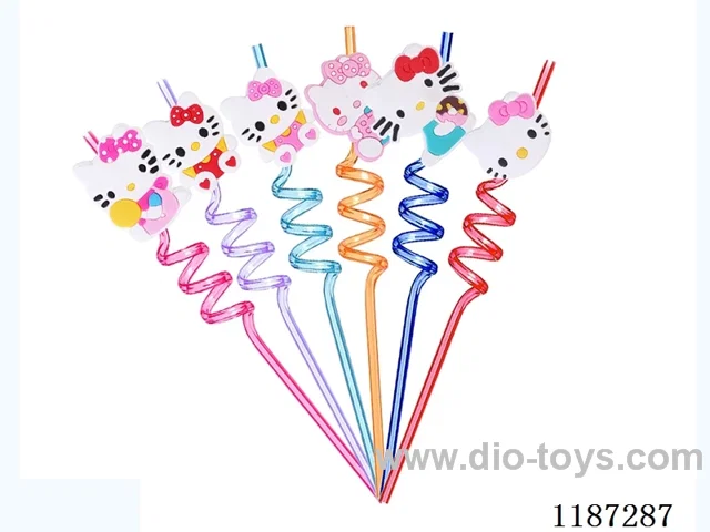 Spiral 3 Loop Cartoon Hello Kitty Straw (8PCS)