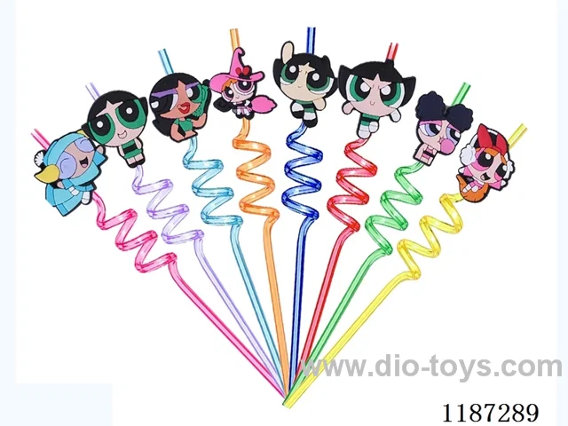 Spiral three Circle Cartoon Powerpuff Girls Straw (8PCS)