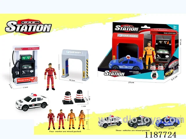Gas Car Wash Scene Combination Police Car Inertia (with characters)