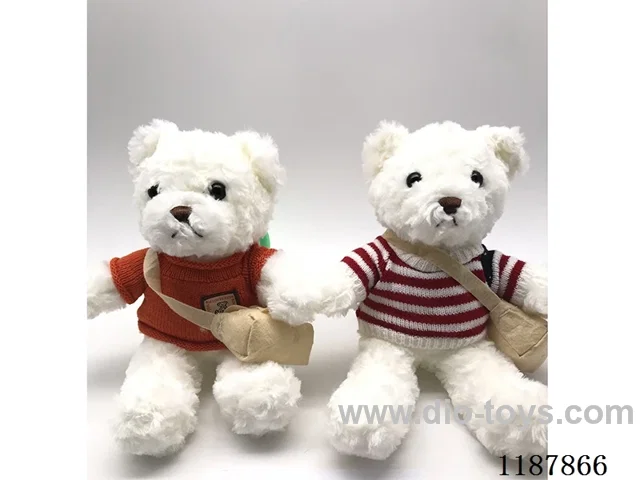 Plush bear with sweater and backpack