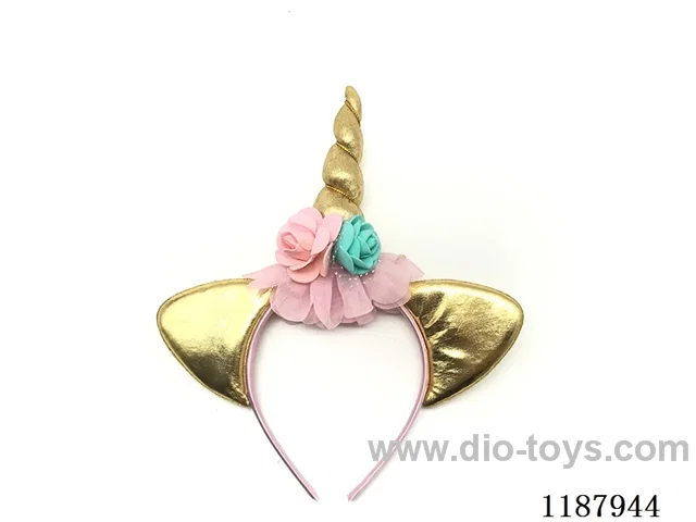 Gold Unicorn Headdress with Yarn and Flower