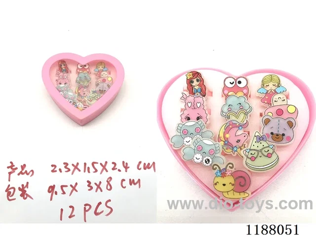 Large peach heart jewelry box with 12 cartoon rings