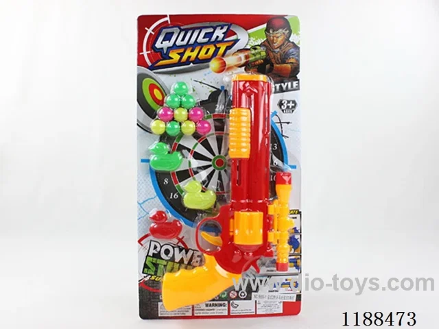 Blue and red 2 color ping pong gun with 3 ducks