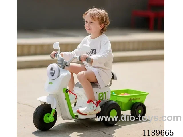 Children's electric motorcycle with rear bucket