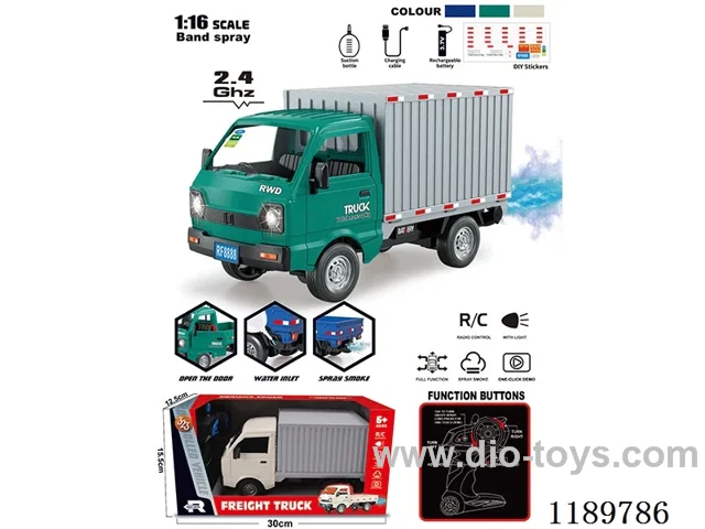 2.4G 1:16 6ch rc car with one touch demo spray (with 3.7V lithium battery, USB cable, water filler.) Water filler. Printable film sticker*1. Remote control 2AA is not included.