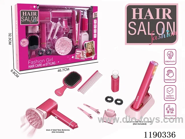 Electric Hairdressing Simulation Set with Blow Dryer and Hair Straightener 13-Piece Set