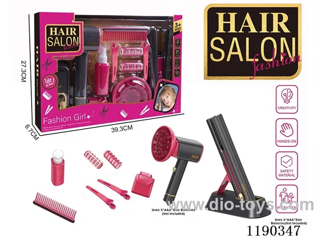 Electric Hairdressing Simulation Set with Blow Dryer and Straightening Iron 12-Piece Set