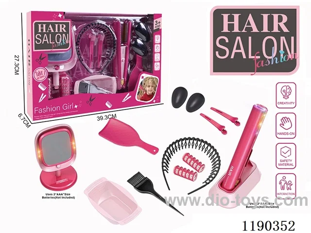 Electric Hairdressing Simulation Set with Makeup Mirror and Hair Straightening Stick 13-Piece Set