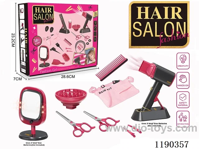 Electric Hairdressing Simulation Set with Blow Dryer, Cosmetic Mirror 13-Piece Set