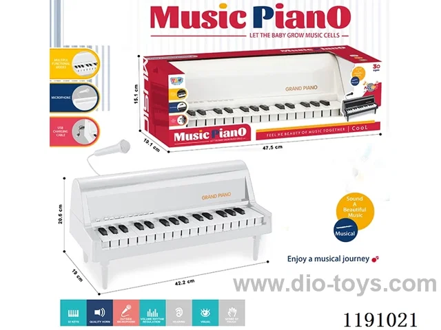 32 Keys Antique Mini Piano w/Microphone, USB Cable Bottom Bracket (White)