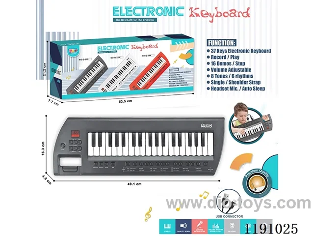 37-Key Multi-Function Piano (Black) w/Headset TYPEC Cable, Carrying Strap