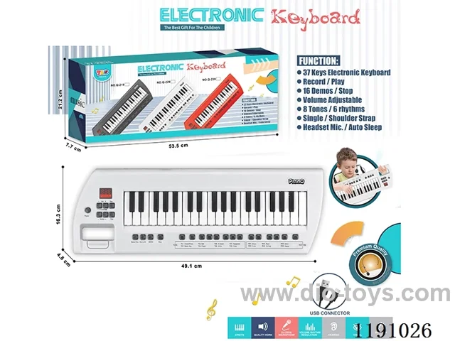 37-Key Multifunction Piano (White) w/Headset TYPEC Cable, Strap