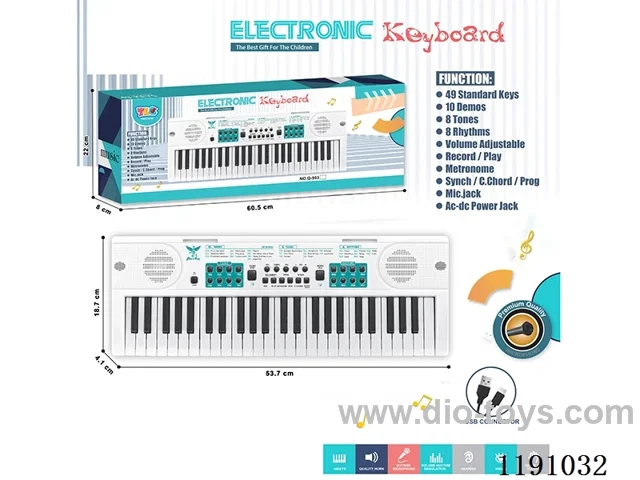 49 Keys Multifunction Electronic Piano with Microphone, USB Cable (White)