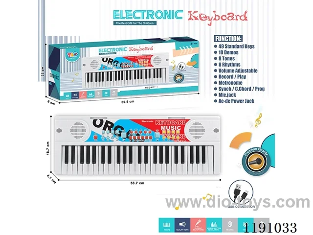 49 Keys Multifunctional Electronic Piano with Microphone, USB Connection Cable (White) Color Silkscreen