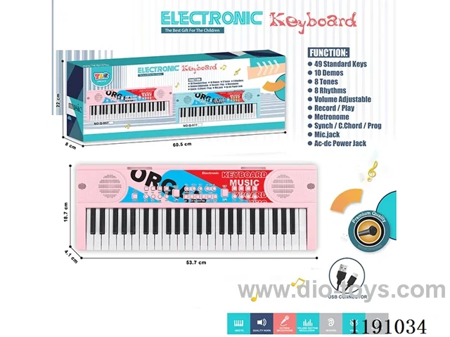 49 Keys Multifunction Electronic Piano with Microphone, USB Cable (Red) Color Silkscreen