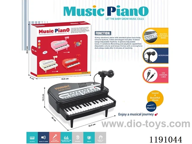 32 Keys Multifunctional Mini Piano w/ Microphone, USB Cable (Black)