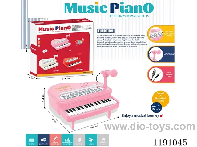 32 Keys Multifunctional Piano with Microphone, USB Cable (Pink)