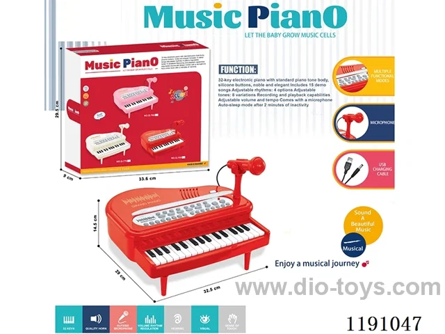 32 Keys Multifunctional Piano with Microphone, USB Cable (Red)
